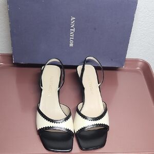 Ann Taylor Black and Cream Strappy Heels
